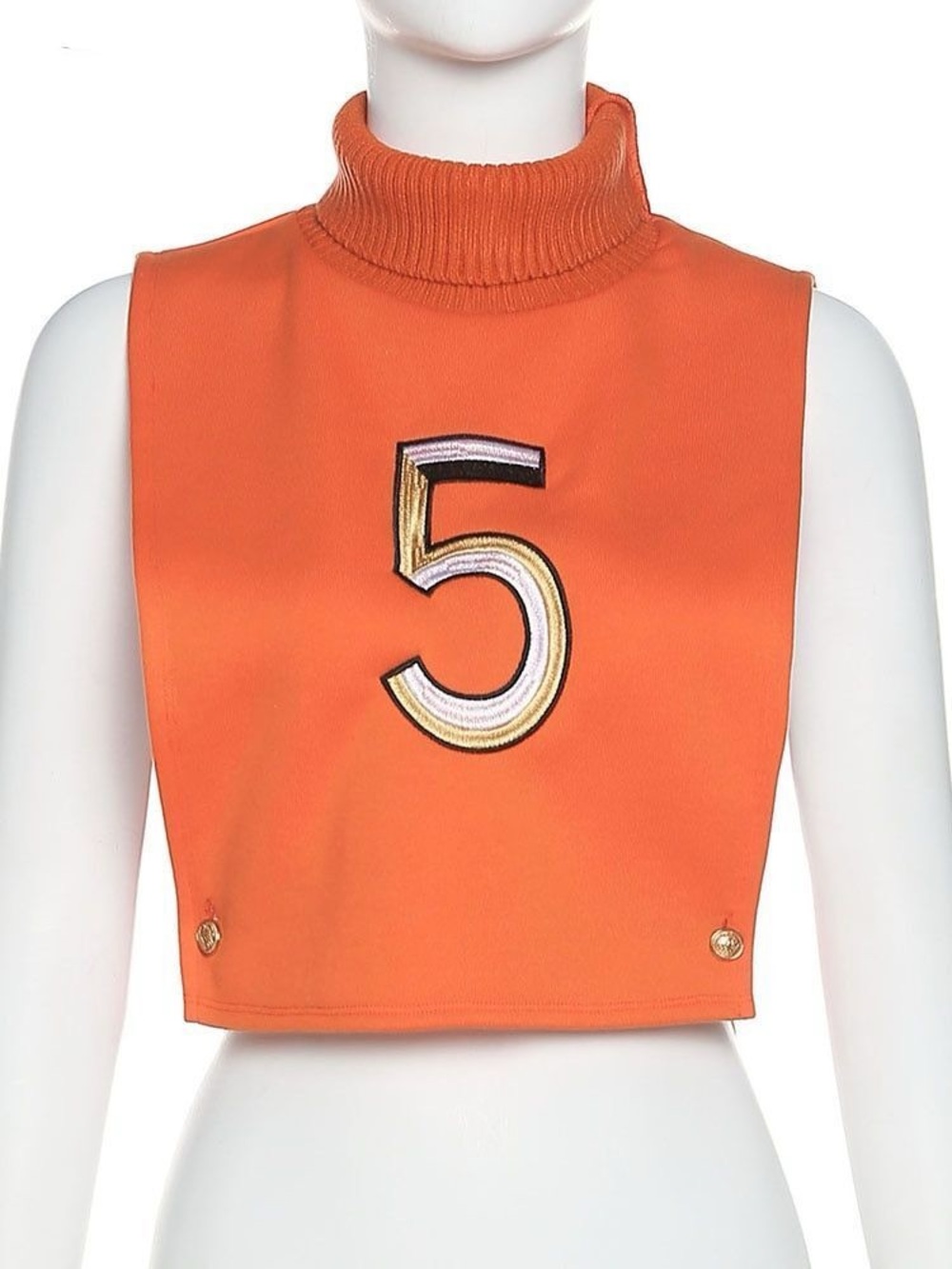 Orange Cropped Turtleneck Bib Top with Number 5